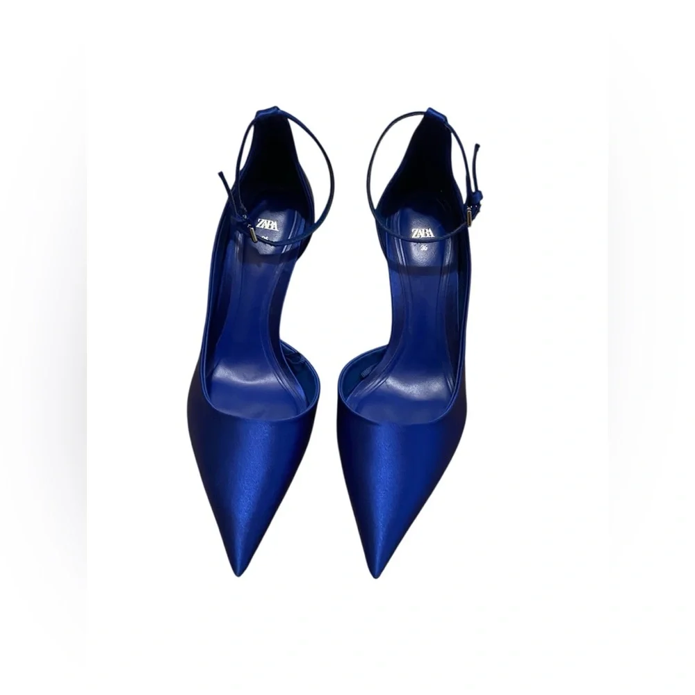 Zara blue satin heels